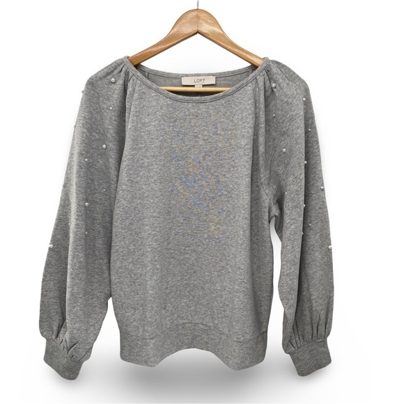 LOFT Pearlized Cozy Boatneck Gray Long Sleeve Sweatshirt Size Medium NWT - Picture 1 of 10
